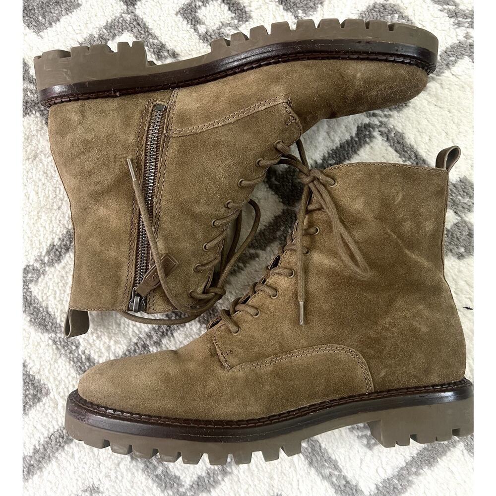 VINCE Cabria Moss Green Suede Lace-Up Lug Ankle Boots Shoes - Picture 6 of 12